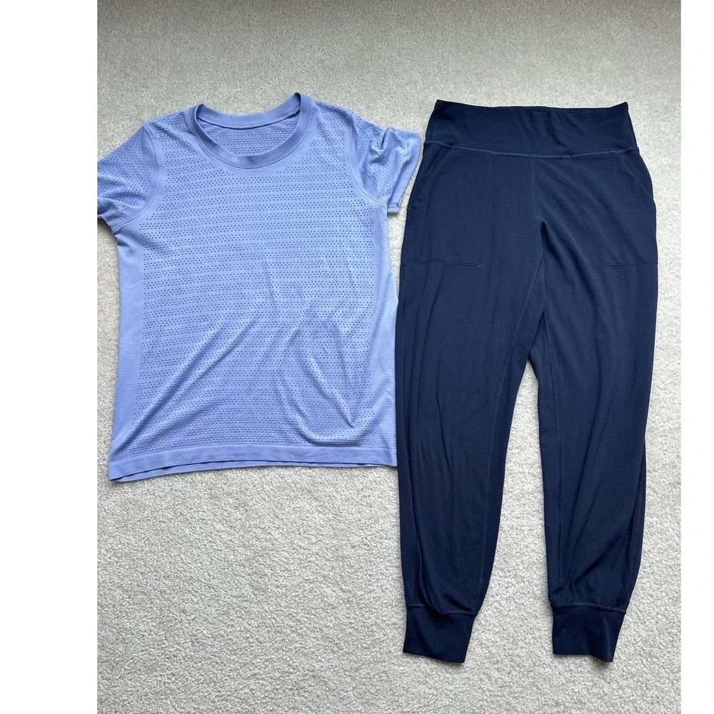 2PC- Lululemon 8 Swiftly Breathe Short Sleeve Squad NEW+ Align Jogger Navy